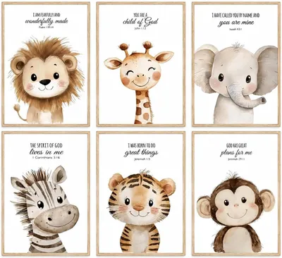 Produktbild von Kinderzimmer Poster mit Bibelversen, Tiermotive, 6 Stück, für Kinderzimmer