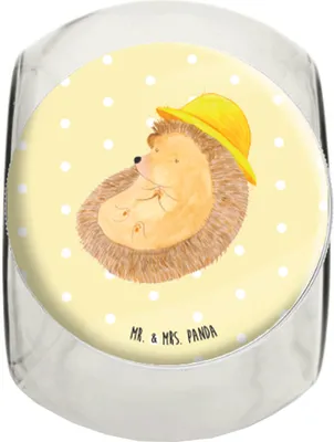 Produktbild von Mr. & Mrs. Panda Naschdose Igel Beten XL 2000ml - Gelb Pastell - Geschenk, Bonboniere, Vorratsdose Glas, Vorratsbehälter, Genießen, Lebensmittelbehälter, Dankbar sein