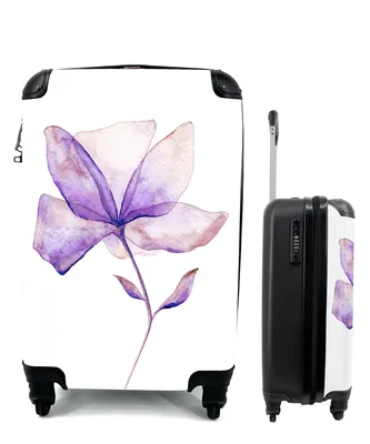 Produktbild von MuchoWow® Koffer Handgepäck Trolley Rollkoffer Kleine Reisekoffer mit 4 Rollen - Blumen - Aquarell - Lila - Cabin Size < 55x40x23 cm & 55x40x20 cm - Fotokoffer - Kabinenkoffer - Boardgepäck - Reise-Box - Reisekoffer - Reisegepäck - Koffer mit Bild - Trolley für Kinder