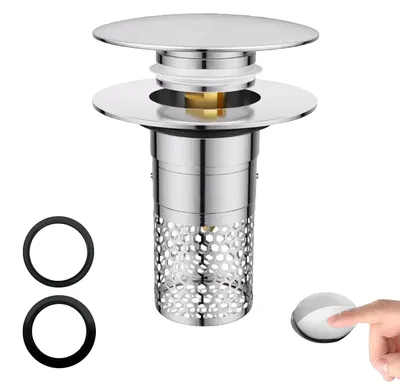 Image de Filtre de siphon rétractable - Bouchon universel avec filtre - Pour cuisine, salle de bain et lavabo - Acier inoxydable, 34-40 mm