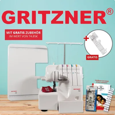 Produktbild von GRITZNER 788 LED Version 2026 mit Anschiebetisch, Klarsichtfuß + 2 Fadenabschneidern, 5 Sonderfüßen, Abfallbehälter + E-Book und Handbuch