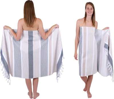 Produktbild von Betz Saunatuch Hamamtuch [2er Pack] Saunahandtuch Strandtuch Badetuch Duschtuch Strandhandtuch Picknickdecke Extra Leicht Damen&Herren Farbe braun