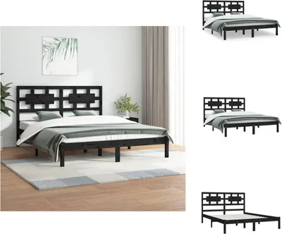 Produktbild von vidaXL Massivholzbett Schwarz Kiefer 200x200 cm -  Betten & Bettgestelle