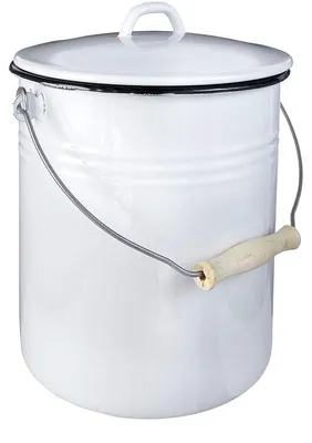 Productafbeelding van Emaillen Afvalbak met Deksel, 10 Liter, Wit