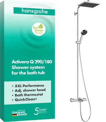 Duschsystem mit Thermostat, Regendusche 290x180 mm, chrom