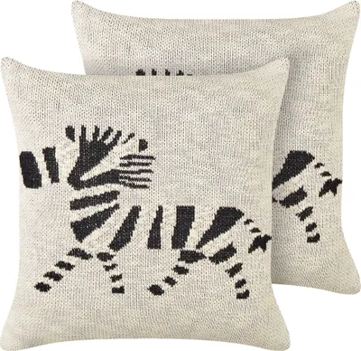 Produktbild von BELIANI Dekokissen 2er Set Beige Baumwolle Quadratisch 45x45 cm mit Tiermotiv Zebra für Kinder Niedlich Modern Wohnzimmer Deko Kinderzimmer Sofakissen