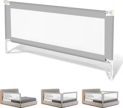 Produktbild von Hengda 150cm Bettschutzgitter Kinder Bettgitter Höhenverstellbar Kinderbettgitter für Familienbett und Kinderbett, Rausfallschutz für Bett, Grau