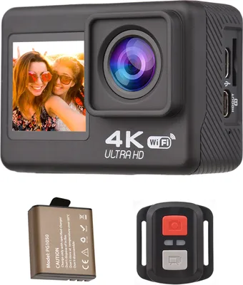 Produktbild von 4K60FPS Ultra High Definition WiFi Action Kamera Dual Screen 170¡ã Weitwinkel 30 Meter Wasserdicht mit Fernbedienung 1 Li-Ion Akku Montagezubehoer Kit Schwarz