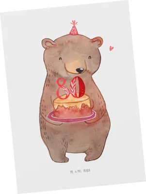 Produktbild von Mr. & Mrs. Panda Grußkarte Bär Torte 80. Geburtstag - Weiß - Geschenk, Happy Birthday, Postkarten, Kuchen, Ansichtskarte, Ansichtskarten, Postkarte, bildkarte