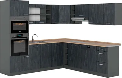 Produktbild von Eckküche Vicco R-Line Schwarz Beton 247 x 60 cm AP Eiche, Model 47441
