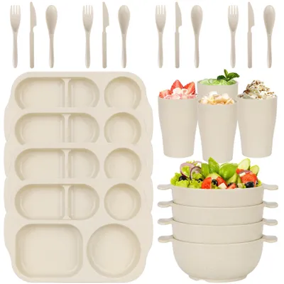 Immagine prodotto di Set di stoviglie in plastica riutilizzabile da 24 pezzi, ideale per 4 persone – perfetto per feste e campeggio