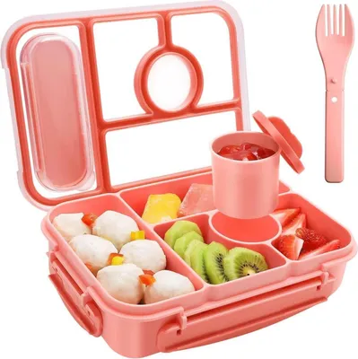 Image de Amathley Bento Box Enfants Boîte à lunch avec compartiments et récipients à sauce Rose