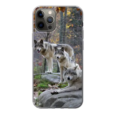 Produktbild von MuchoWow® Handyhülle Schutzhülle Hülle für iPhone 12 Pro Wölfe - Fels - Wald Silikon Softcase Handy Hülle - Abdeckung