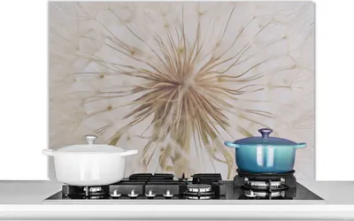 Produktbild von KitchenYeah®  Spritzschutz Küche - Küchenrückwand - Wandschutz für Herd und Spüle - Blumen - Löwenzahn - Entwurf 100x65 - Alu-Dibond (Alternative zum Spritzschutz aus Glas) - Hitzebeständig - Herdspri