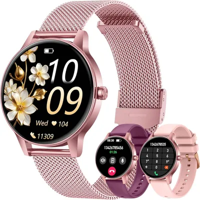 Smartwatch Damen mit 1,27" HD Touchscreen, Bluetooth Anrufe, Pulsuhr, Menstruationszyklus, Schlafmonitor, 100+ Sportmodi, IP68 Wasserdicht,iOS Android