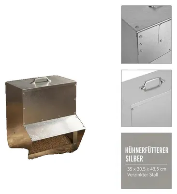 Immagine prodotto di Mangiatoia per polli, in acciaio zincato resistente, facile da pulire, argento, M