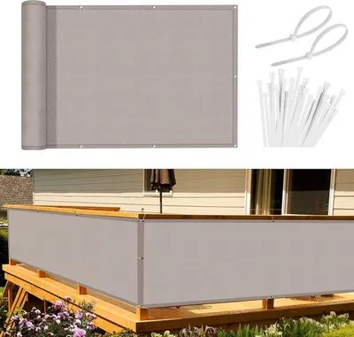 Image de Brise-vue en polyester pour balcon, 120 x 600 cm, résistant au vent, protection UV, avec œillets et attaches, gris