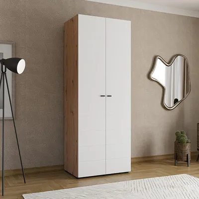 Image de Garde-robe Pomar - 2 Portes, 79x208h cm Blanc Mat, Porte-manteaux