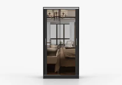Produktbild von Schwebetürenschrank Kleiderschrank KIOTO M 100 cm Schwarz mit Spiegel, 2-türig, Schlafzimmerschrank