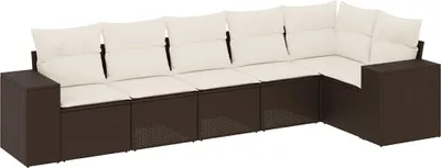 Produktbild von 6-tlg. Garten-Sofagarnitur mit Kissen Braun Poly Rattan