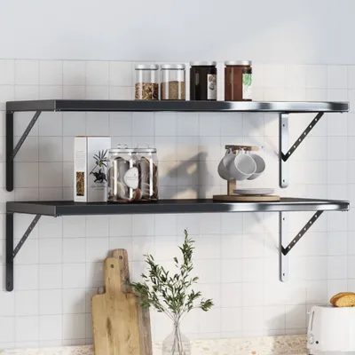 Zdjęcie produktu dla Maison Exclusive – wsporniki do półek, 4 szt., 40 x 2,5 x 25 cm, czarne, ze stali nierdzewnej