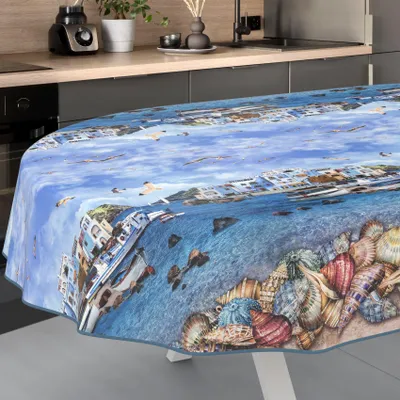 Produktbild von ANRO Wachstuch-Tischdecke Oval 240x140cm mit Saum (Eingefasst) Fischerufer
