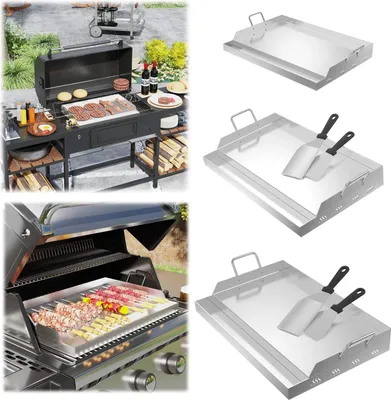 Produktbild von XINZI Edelstahl Grillplatte | 51x32x7cm Universal BBQ Plancha mit Ölrinne | BBQ Plancha für Gas- & Holzkohlegrill | Grillzubehör inkl. Spachtel & Griffen