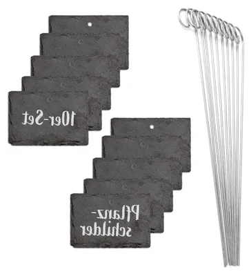 Produktbild von Schiefer-Pflanzschilder - 10er Set | Witterungsbeständig, Wiederverwendbar | Individuelles Beschriften von Pflanzen, Kräutern & Blumen | Mit Erdspießen aus Stahl | Maße 10 x 7 x 0,5 cm