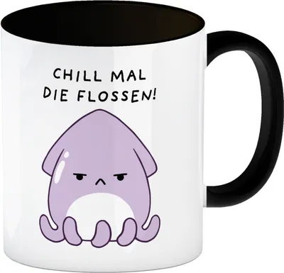 Produktbild von Jelly & Friends Tintenfisch Kaffeebecher in schwarz mit Spruch Chill mal die