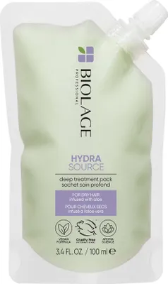 Obrázek produktu pro Matrix Biolage Hydrasource Deep Treatment Pack 100ml, 100 ml, Ženy, Suché vlasy, Hydratující, Výživa, Aloe vera, AQUA / WATER / EAU, CETEARYL ALCOHOL, AMODIMETHICONE, BEHENTRIMONIUM METHOSULFATE, BEHENTRIMONIUM...