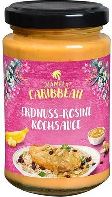 Produktbild von Djamela Erdnuss-Rosine Kochsauce 200 Ml Glas Vegetarisch Proteinquelle Süß mit Erdnuss- und Rosinennote