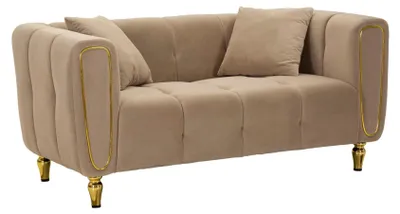 Image de Canapé 2 places en métal et velours taupe avec coussins cm 155x81x72