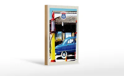 Produktbild von Holzschild Reise 12x18 cm Amerika Chicago Route 66 Tankstelle