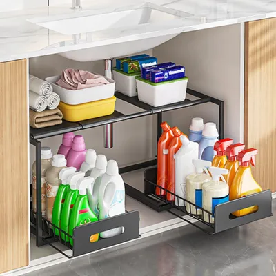 Produktbild von Küchenregale, Küchen Organizer, 2 Etagen Waschbecken Regal, Unterschrankregal, Spülschrankregal, Herausgleiten, Spülschrank, Ausziehbares(68-75 cm)