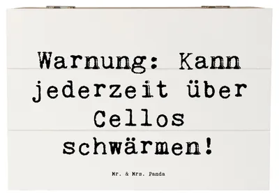 Produktbild von Mr. & Mrs. Panda Geschenkbox Spruch Cello Schwärmerei 22 x 15 cm - Weiß - Geschenk, Schatzkiste, Schatulle, Solo, Instrument, Musiker, schmuckbox, Orchester, Musik, Box