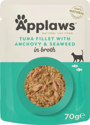 Immagine prodotto di Filetto di tonno con acciughe e alghe in brodo APPLAWS - cibo umido per gatti - 70g