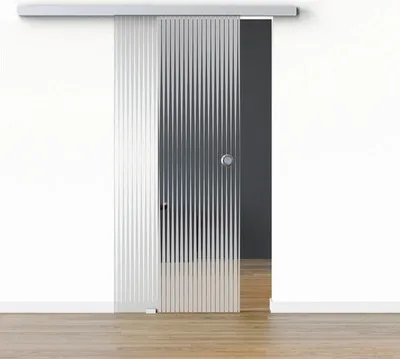 Produktbild von Pertura Glasschiebetür Komplettset Glera Ripple 02 1025x2050 mm Links inkl. Beschlag Selir Aluminium natur,Griffmuschel
