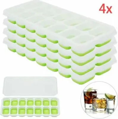 Produktbild von 4 Stück Silikon Eiswürfelform Cube Eiswuerfelbehaelter Mit Deckel Ice Tray Ice