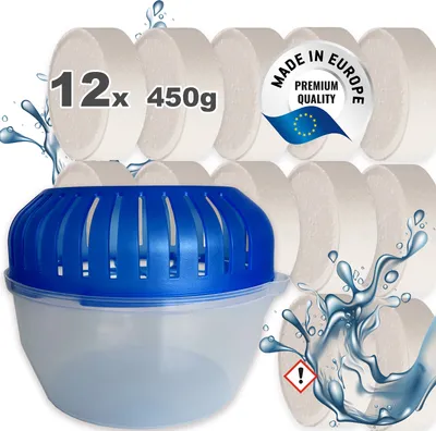 Produktbild von Raumentfeuchter Box inkl. 12x 450g Luft-Entfeuchter Granulat Tabs Nachfüllpack ohne Strom