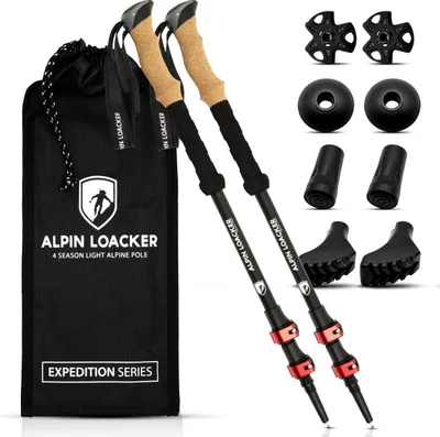 Produktbild von ALPIN LOACKER Teleskop Wanderstöcke Aluminium mit Korkgriff I Leichte Nordic Walking Stöcke Damen und Herren für Skifahren und Wandern I Trekkingstöcke für Bergsport, rot