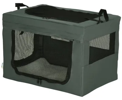 Image de Cage de transport pliable pour petits chiens et chats | Couleur : Gris | Dimensions : 42 x 60 x 42 cm