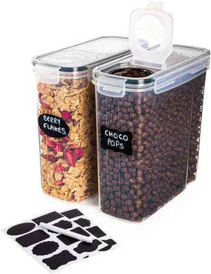 Produktbild von 4-Liter luftdichte Behälter-Set - 2 Stück - BPA-frei - Schiebedeckel - Küchenorganizer - Ideal für Muesli und Cornflakes