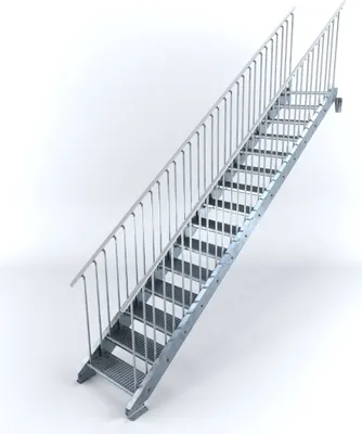 Produktbild von Stahltreppe 15 Stufen bis Höhe 300 cm, Laufbreite : 70 cm beidseitiges Geländer ST 2 (31 / 31 mm gezackt)