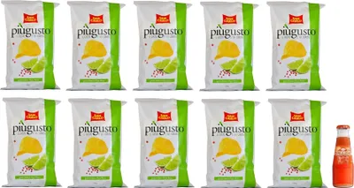 Produktbild von 10er-Pack San Carlo Più Gusto Lime e Pepe Rosa Patatine,Limette und Rosa Pfeffer,Kartoffelchips Chips,150g Beutel + 1x  Gingerino Recoaro Aperitivo Italiano 10cl