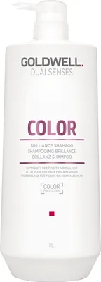 A white bottle of Goldwell Dualsenses Color Brilliance Shampoo with a pump dispenser.