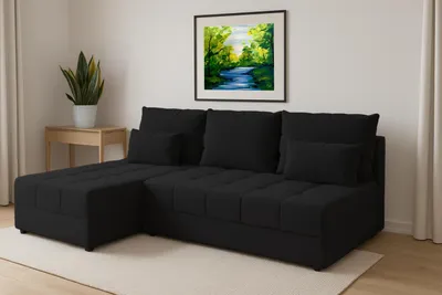Produktbild von AX LIVING Ecksofa Klein mit Schlaffunktion Dolceo Dunkelgrau Steppung