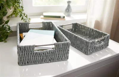 Produktbild von 2x Aufbewahrungskorb "Grey" aus Papierschnur, grau, Ablagekorb, Ordnungskorb