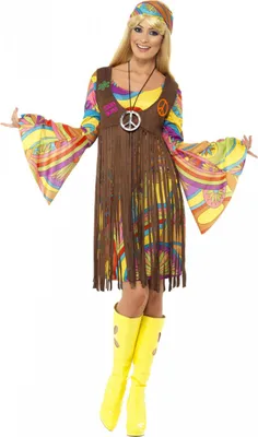 Produktbild von Hippie Fransenkleid mit Trompetenärmel als 60er Jahre Kostüm Größe: S