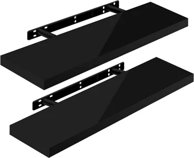 Produktbild von WOLTU 2er-Set Wandregal, Schweberegal, Holz Board, Schwarz 80x22.9x3.8cm
