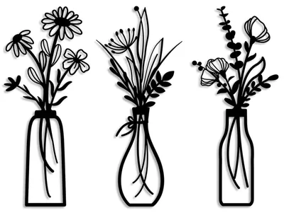 3er-Set Metall-Wandblumen, schwarz, 35×15 cm, modern